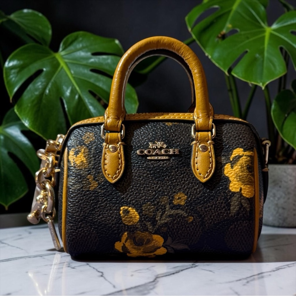 Coach Mini Rowan Bag Charm in Signature Canvas with Floral Print, NWT